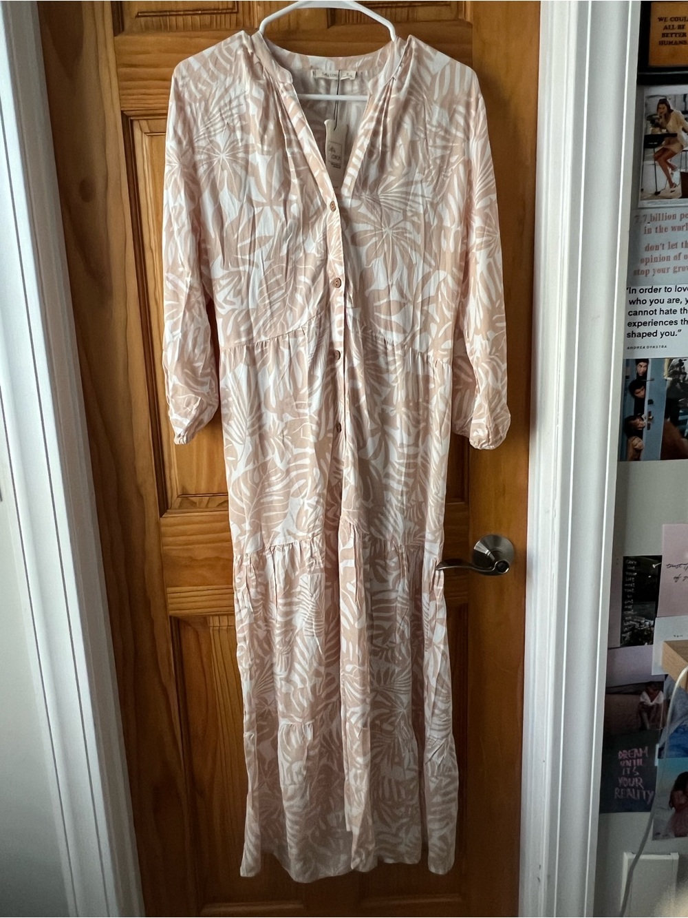 Salty Lemon Button-Front Tropical Print Maxi Dress in Blush Cream